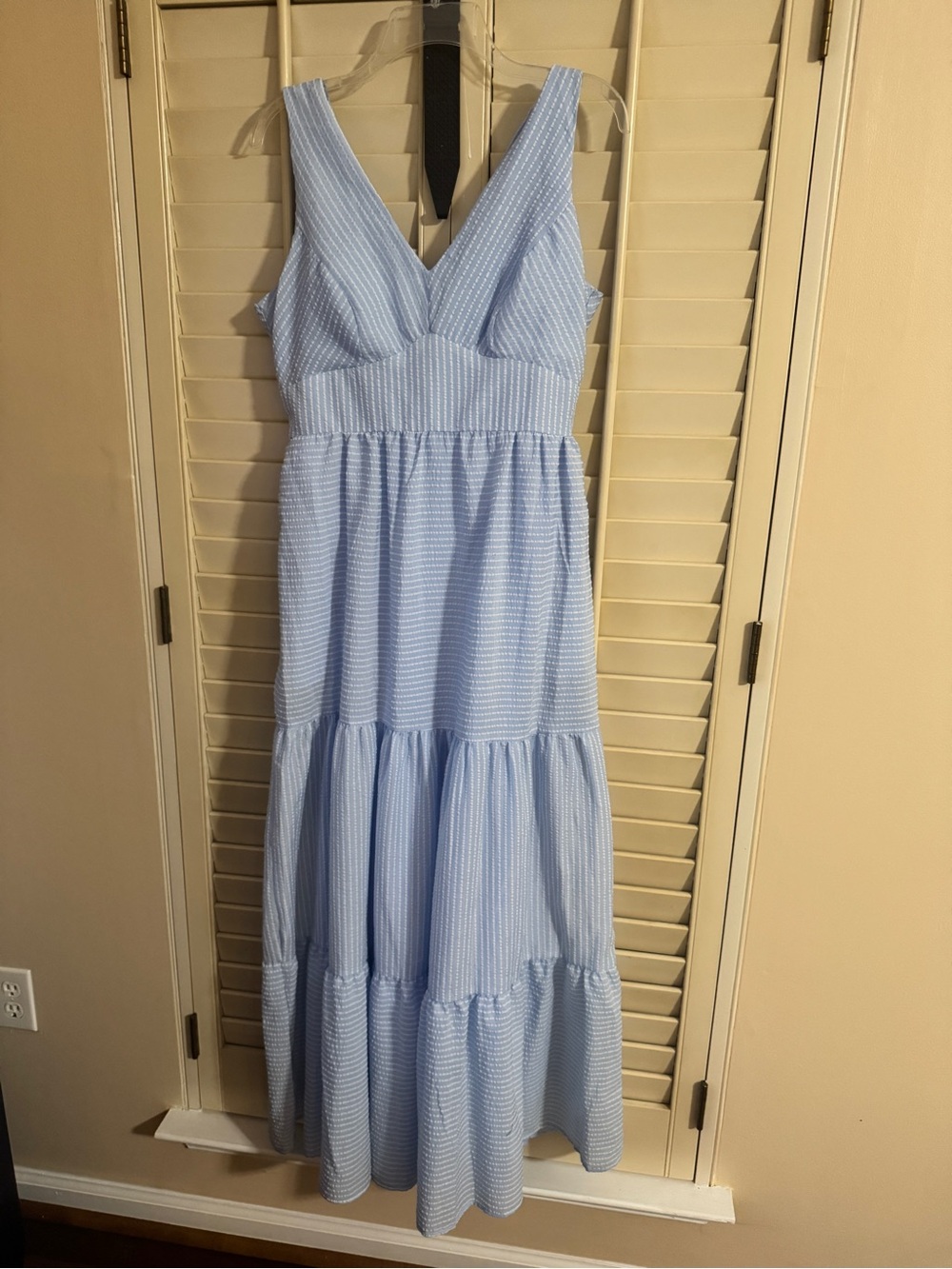 Taylor Light Blue V-Neck Tiered Maxi Dress